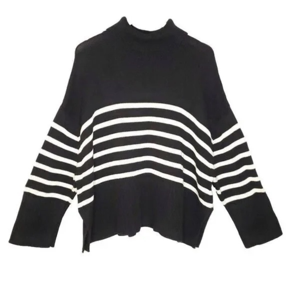 Gap Pullover Striped Sweater XXL Turtle Neck Black Ivory Cream